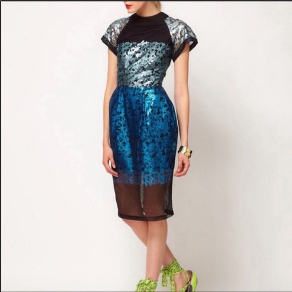 ASOS Midi Dress in Foil Print Short Sleeve Dress - Picture 1 of 4